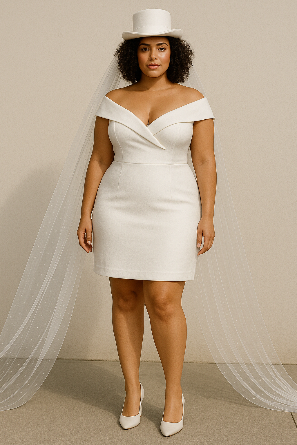 Bridal gown - Short off shoulder shawl collar