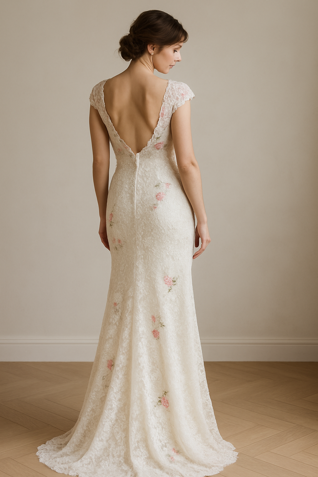 bridal gown cap sleeves back view